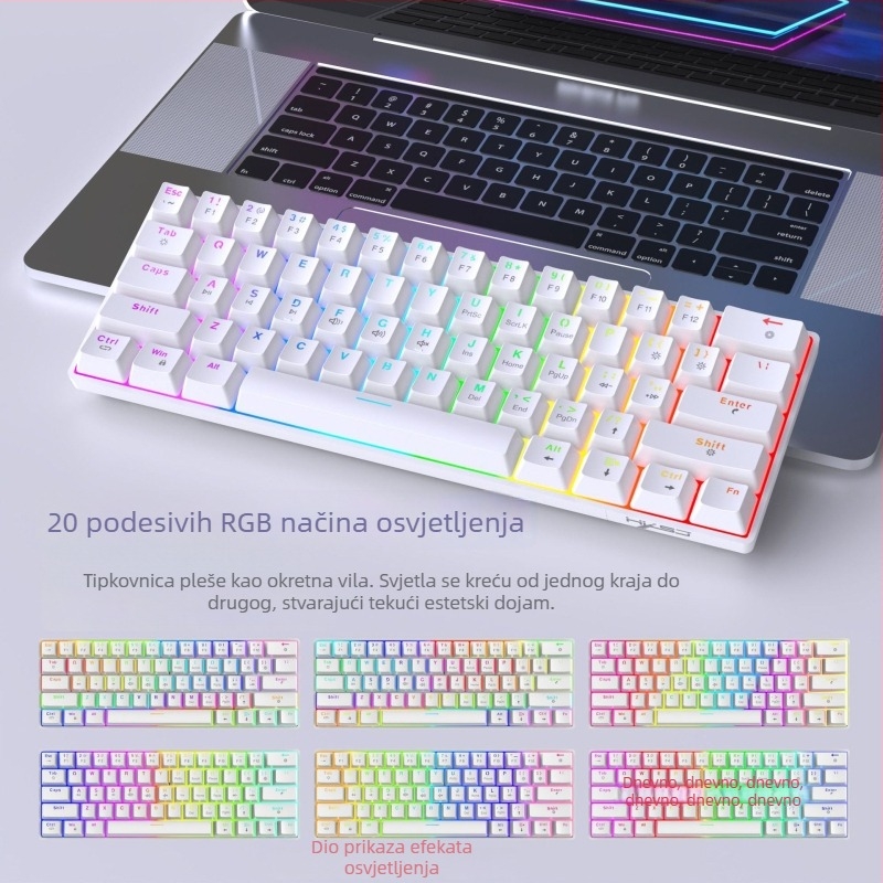61-tipkovna žična mehanička tipkovnica s RGB pozadinskim osvjetljenjem i crvenim linearnim prekidačima, ABS plast