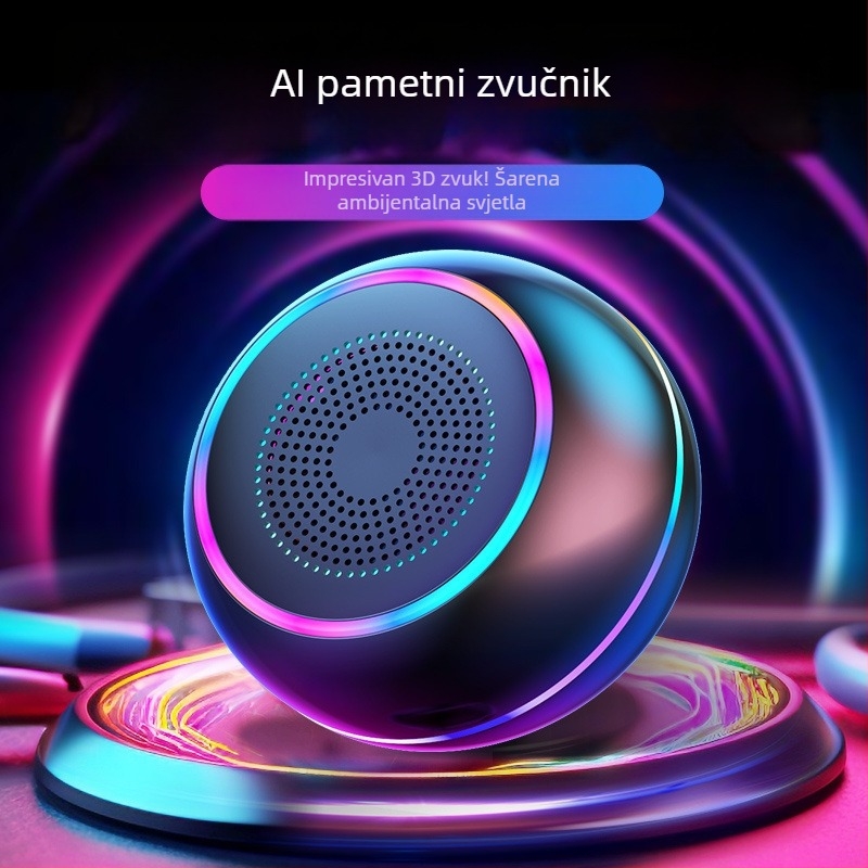 AI Pametni Bežični Bluetooth Mini Zvučnik sa Subwooferom, Prijenosno Aluminijsko Kućište, Ugrađena Baterija, MicroSD Utor, Hands-free Pozivi