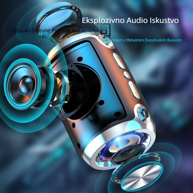 Bežični Bluetooth zvučnik s integriranim subwooferom – prenosni za dom i van, aluminijsko kućište, 40 Hz–20 kHz, SNR ≥100 dB, IPX4, baterija 1200–2000 mAh, USB/SD kartica/Bluetooth