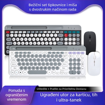 ZYG-806 Macaron bežični set tipkovnice i miša, dvostruki način, okrugle tipke, 88–98 tipki, ABS, vodootporan, 2.4G + Bluetooth