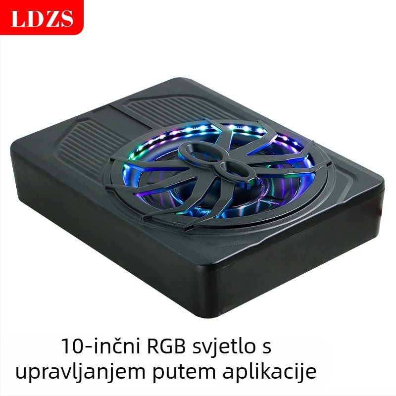 Aktivni auto subwoofer s LED osvjetljenjem, ultra tanki dizajn; maksimalna snaga 800W, 2,6 Ω, raspon frekvencija 20 Hz–150 Hz, osjetljivost >90 dB, THD <0,4%