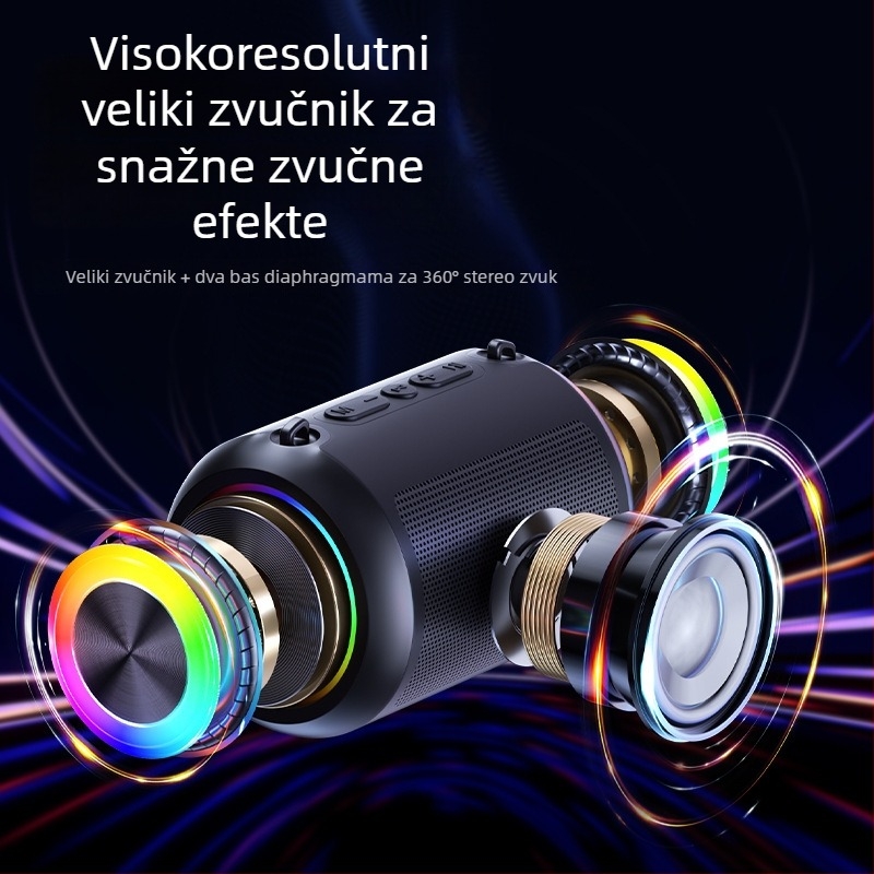 Bežični Bluetooth subwoofer zvučnik – za automobil, dom, stol i vanjske prostore, 3W, Bluetooth 5.3, 120Hz-18kHz, SNR ≥85 dB, ugrađena baterija