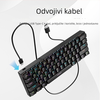 Mehanička tipkovnica sa 61 tipki, žičana USB Type-C, RGB pozadinskim osvjetljenjem