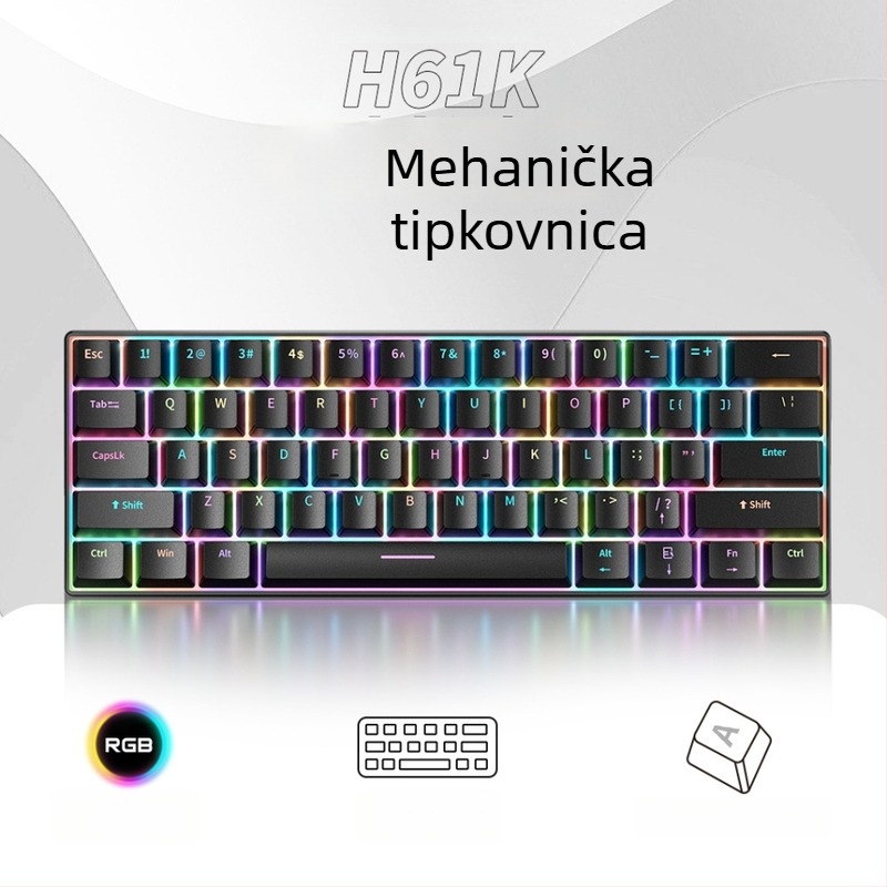 Mehanička tipkovnica sa 61 tipki, žičana USB Type-C, RGB pozadinskim osvjetljenjem