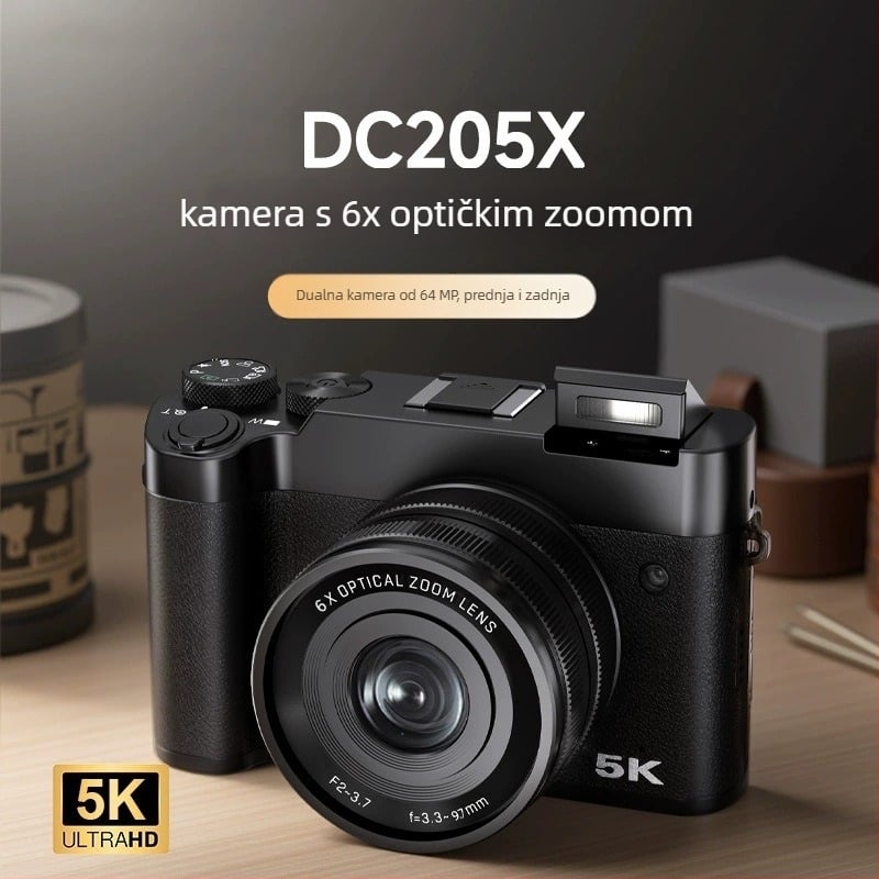 DC205X Kamera s optičkim zumom, 5K HD, bezzrcalna kamera za početnike sa selfie, 3-inčni LCD, TF kartica