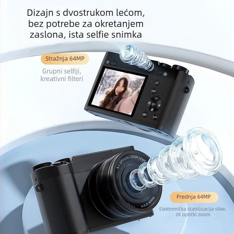 DC205X Kamera s optičkim zumom, 5K HD, bezzrcalna kamera za početnike sa selfie, 3-inčni LCD, TF kartica