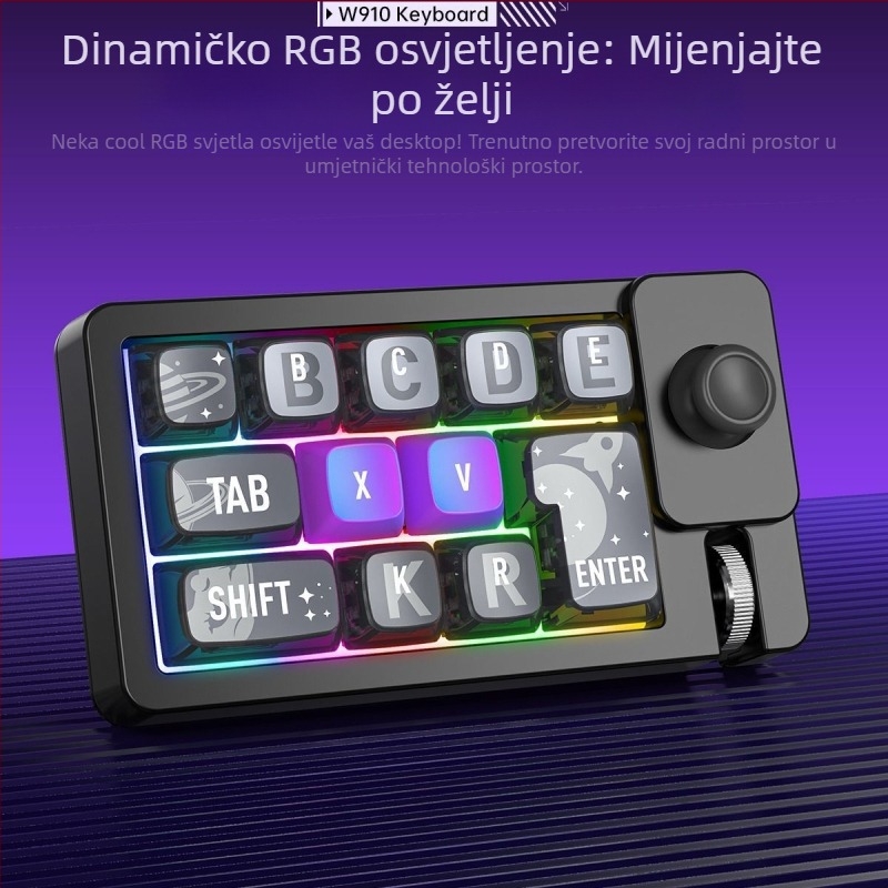 87-tipkovnica numerička s RGB pozadinskim osvjetljenjem, kabelska i bežična veza Bluetooth i 2.4G, s naslonom za zapešće
