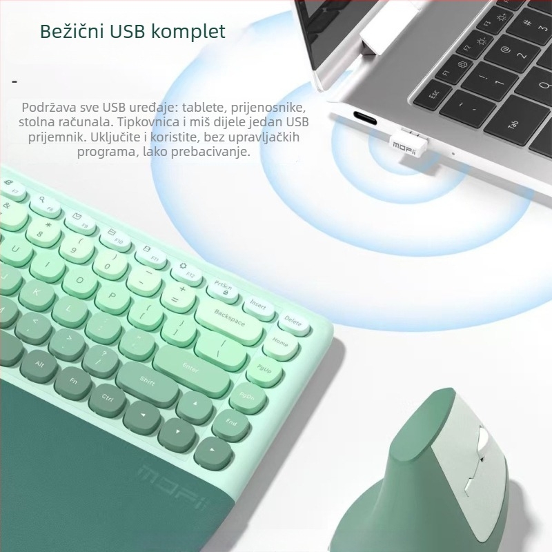 Ergonički bežični set tipkovnice i miša – tiha tipkovnica, ABS materijal, doseg do 10 m, podržava 3 uređaja