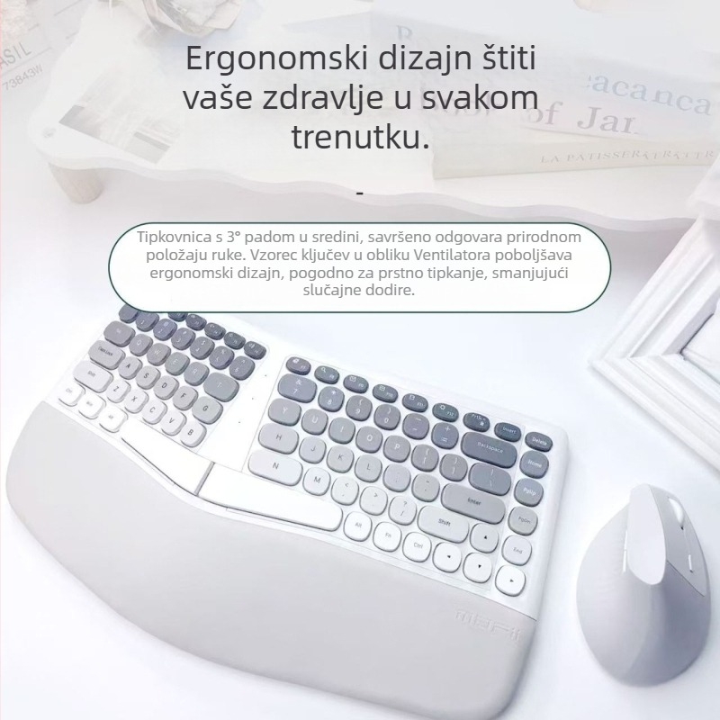 Ergonički bežični set tipkovnice i miša – tiha tipkovnica, ABS materijal, doseg do 10 m, podržava 3 uređaja