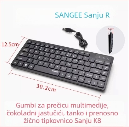 Žična USB tipkovnica s vanjskim mini numeričkim blokom za prijenosna računala; do 87 tipki; X-frame tehnologija; plastično kućište; bez pozadinskog osvjetljenja.