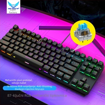 87-tipkovnica mehanička s RGB pozadinskim osvjetljenjem, žično USB povezivanje, ABS kućište