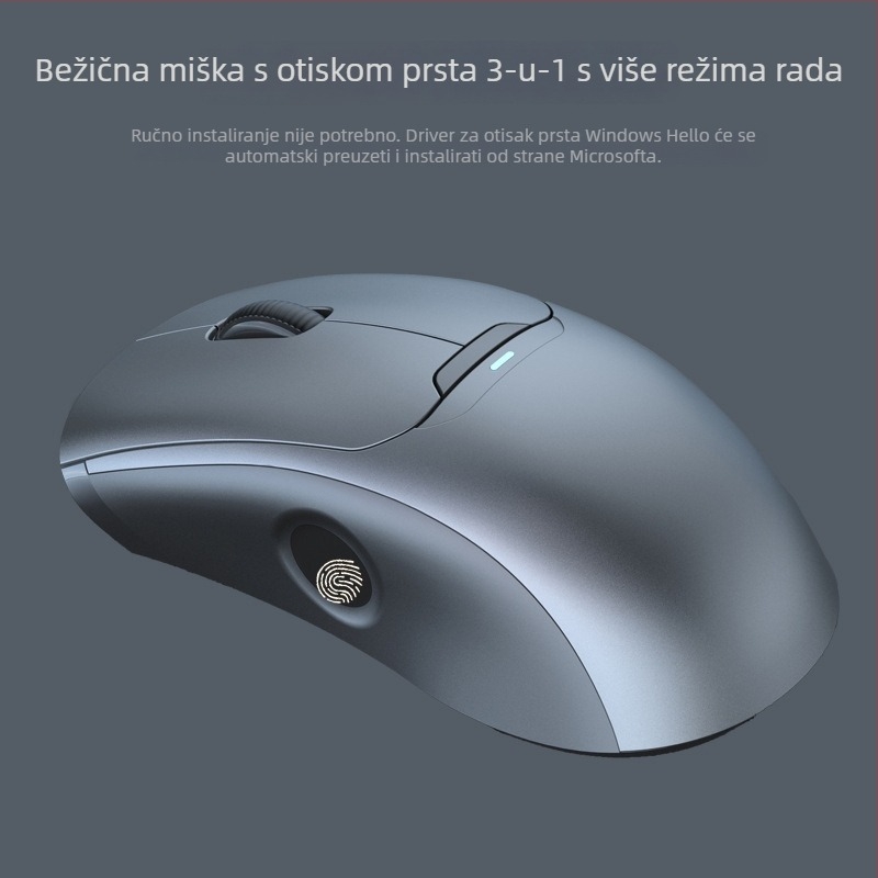 3-modni bežični miš s otiskom prsta Ft108 — Bluetooth, 2500 DPI, doseg 10 m, težina 96 g, ergonomski dizajn
