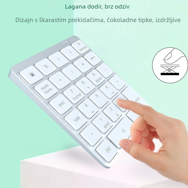 N960 izuzetno tanak aluminijska Bluetooth numerička tipkovnica, 28 tipki, prijenosna, bez pozadinskog osvjetljenja