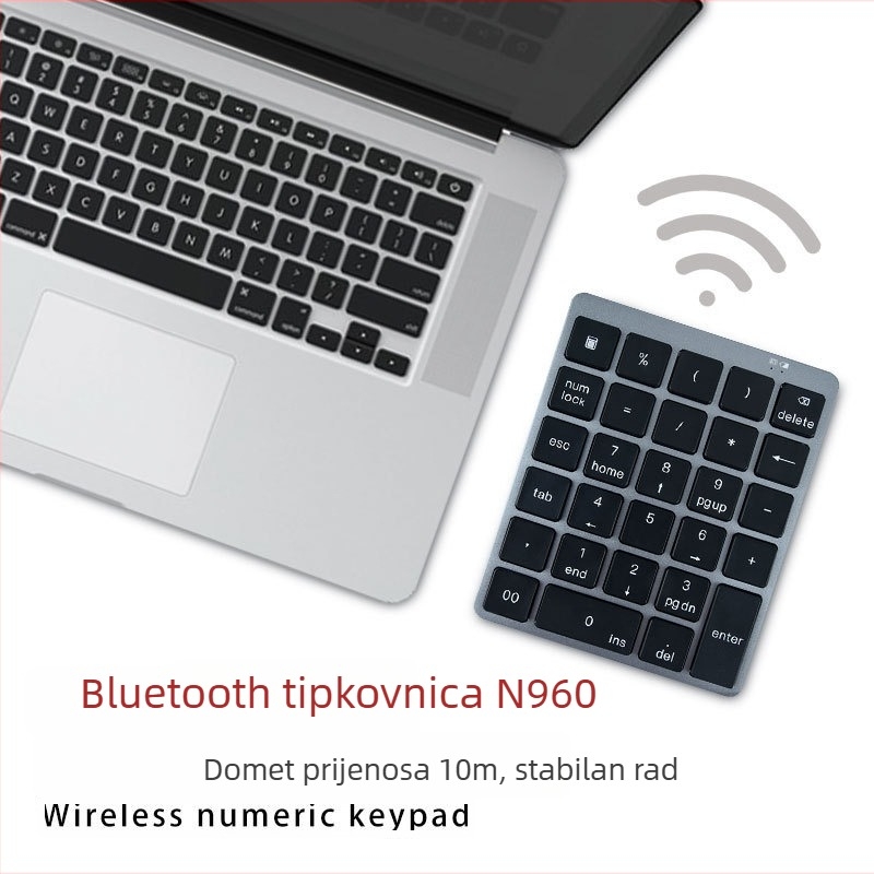 N960 izuzetno tanak aluminijska Bluetooth numerička tipkovnica, 28 tipki, prijenosna, bez pozadinskog osvjetljenja