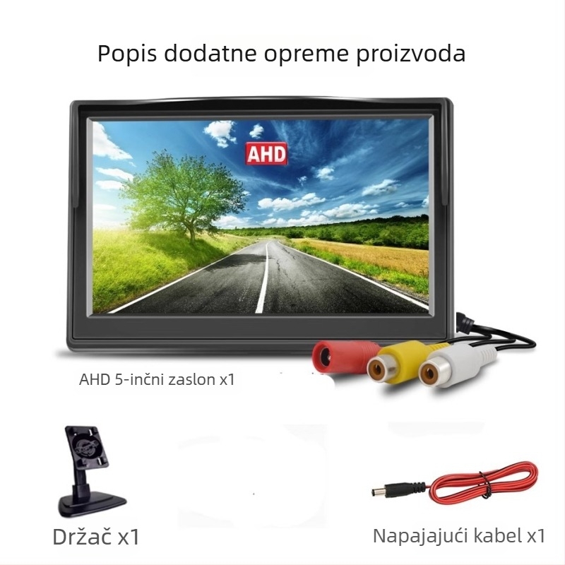 Zaslon za vožnju unatrag automobila, model AHD-5IN-TS, tip zaslona AHD, razlučivost 800x480, ulazni signal AHD