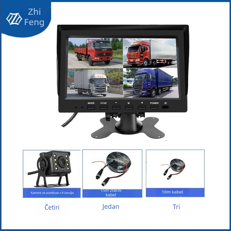 Smart Bee Technology 4-kanalni 7-inčni LCD zaslon za vozilo s centralnim upravljačkim zaslonom i kompletnim setom stražnjih kamera kamiona, HD noćni vid