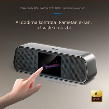 DE413Pro Bluetooth zvučnik s kolor zaslonom, dodirnim upravljanjem, AI prijevodom, prijenosnim bežičnim stolnim subwooferom — Bluetooth 5.3, 2x15W, 100 Hz–20 kHz, SNR ≥75 dB, ugrađena baterija 1000–1200 mAh