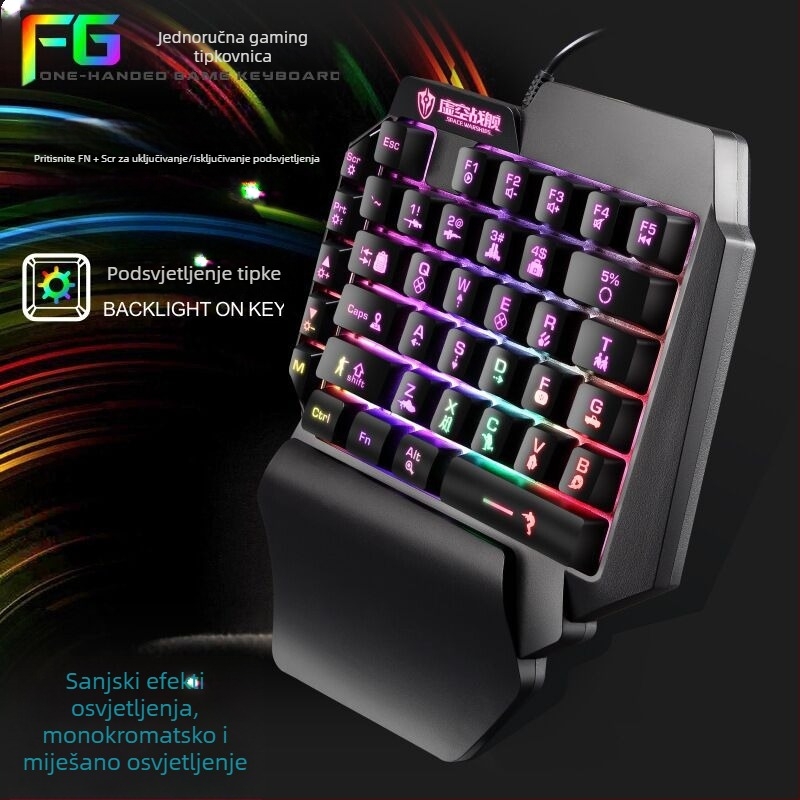 Shibaido F6 Jednoručna gaming tipkovnica i miš, 39 tipki, žično, s podrškom za dlan, vodootporan