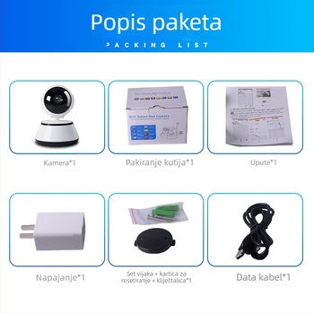 360° okretna HD sigurnosna kamera za daljinsko nadzorovanje 24/7 — 1080P, napajanje 5V, -10 do 50°C, IR domet 10 m