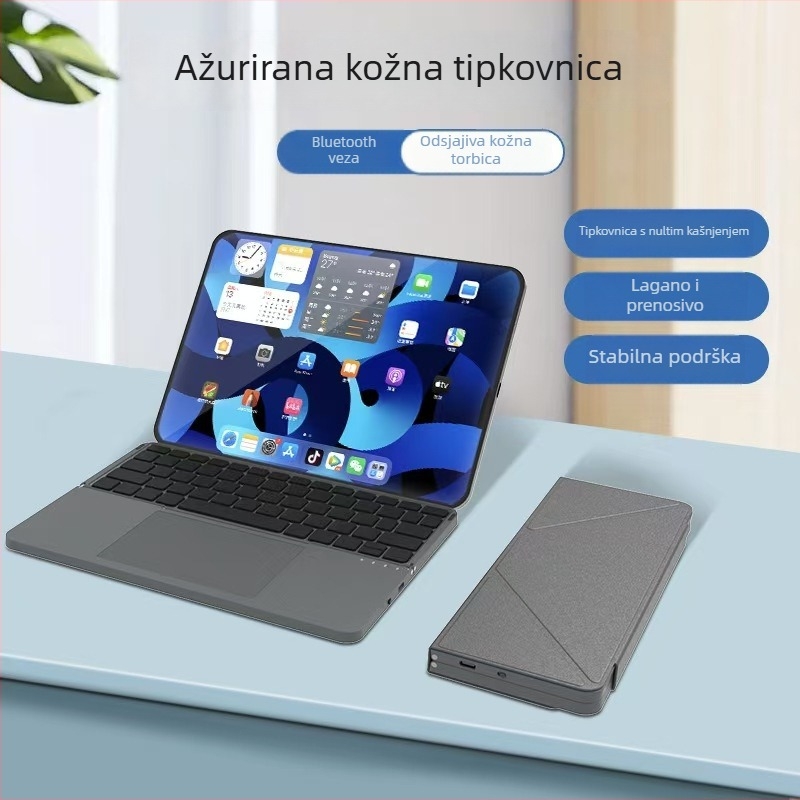Tablet Bluetooth tipkovnica s tihim radom, punjiva kožna futrola-stalak s dodirnim upravljanjem, prijenosna sklopiva tipkovnica; 88-98 tipki; univerzalna kompatibilnost; plastično kućište