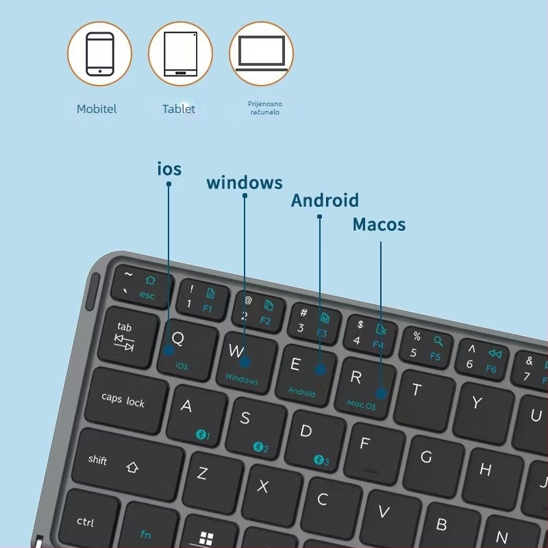 Tablet Bluetooth tipkovnica s tihim radom, punjiva kožna futrola-stalak s dodirnim upravljanjem, prijenosna sklopiva tipkovnica; 88-98 tipki; univerzalna kompatibilnost; plastično kućište