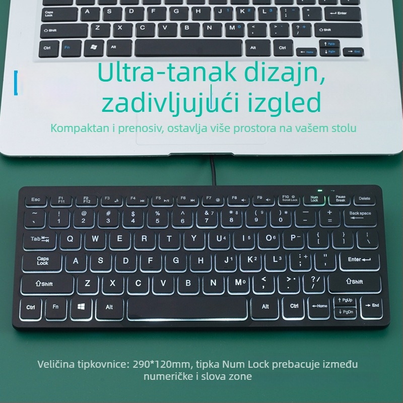 Apayado K1000 membranska tipkovnica s 78 tipki, USB priključak, ABS kućište, miješano pozadinsko osvjetljenje, kompatibilno s prijenosnim računalom