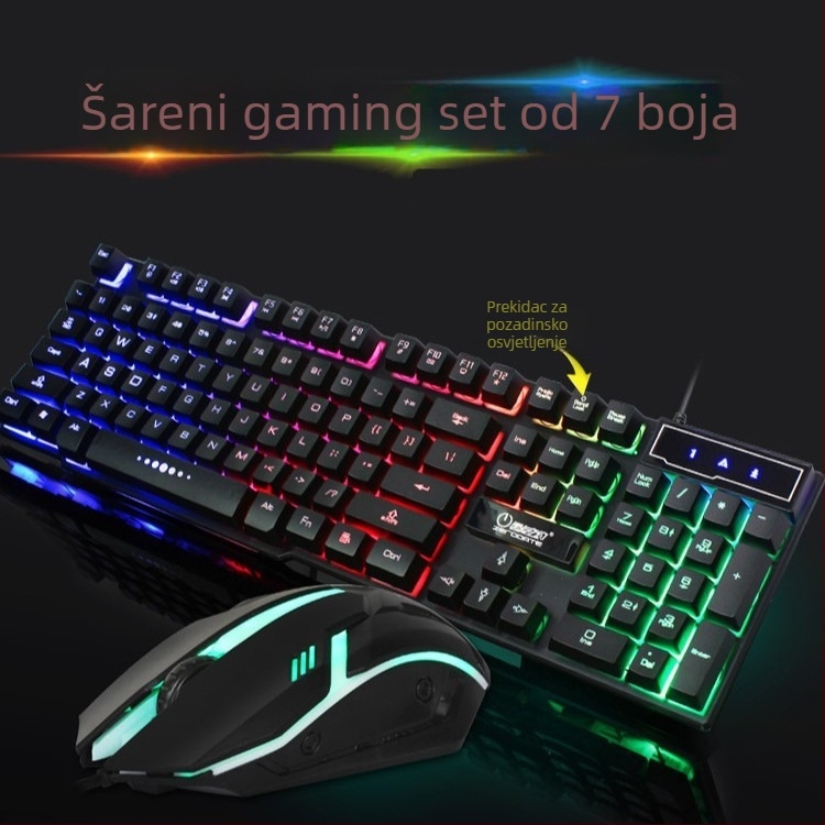 Set gaming tipkovnice i miša K9 s optičkim senzorom 1000 DPI, USB žični tipkovnica i miš, ergonomski dizajn