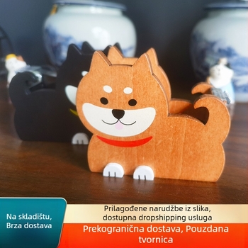 Drveni dispenser za traku sa Shiba Inu dizajnom – stolna dekoracija za fotografiranje u uredu, 54 g