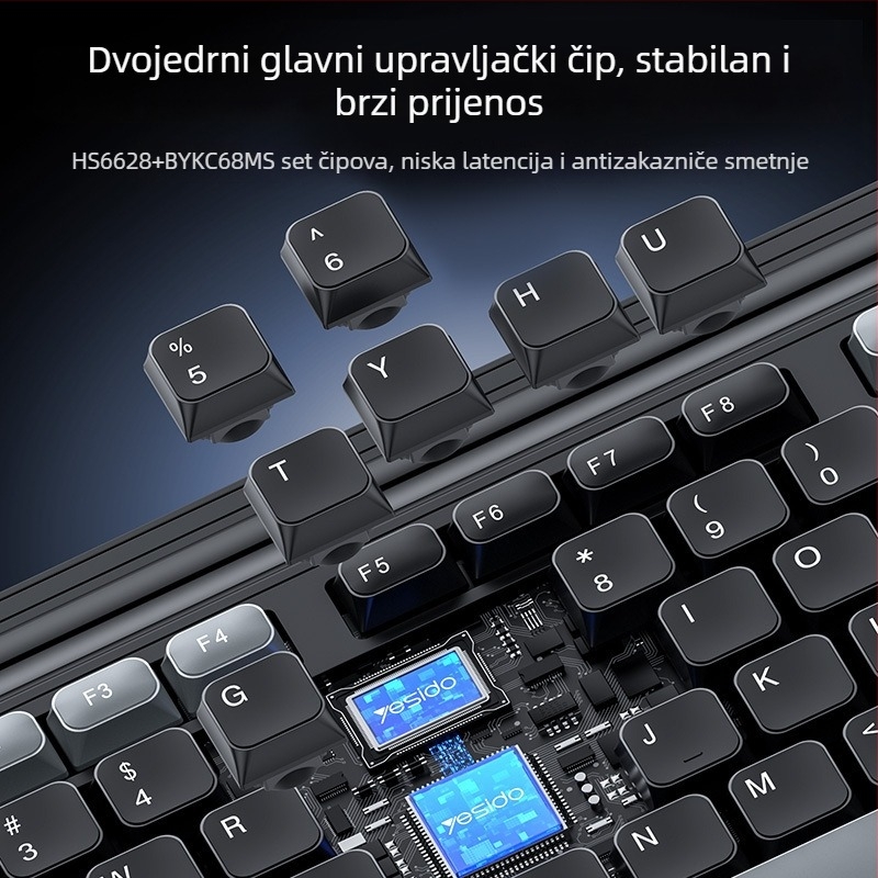 Yesido Kb43 Bežični set tipkovnice i miša — USB tipkovnica, 2.4G miš, DPI 800/1000/1600, ergonomski dizajn