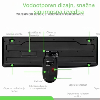Deyilong V31 Bežični set tipkovnice i miša za stolno računalo i laptop, 2.4G