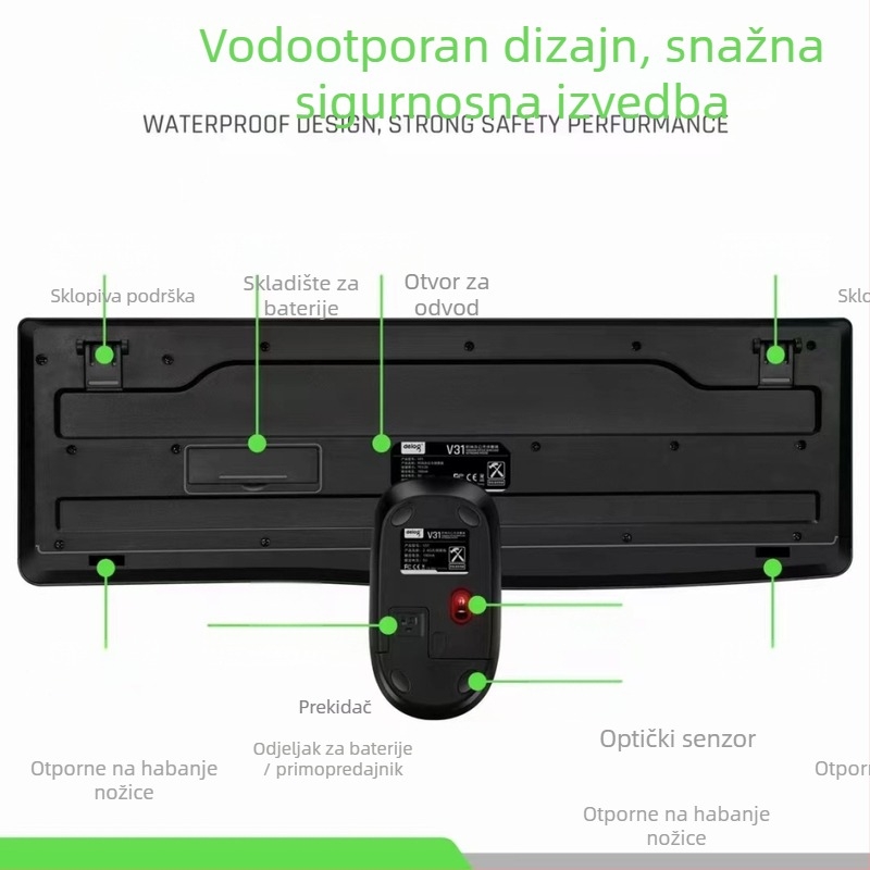 Deyilong V31 Bežični set tipkovnice i miša za stolno računalo i laptop, 2.4G
