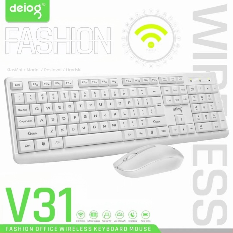 Deyilong V31 Bežični set tipkovnice i miša za stolno računalo i laptop, 2.4G