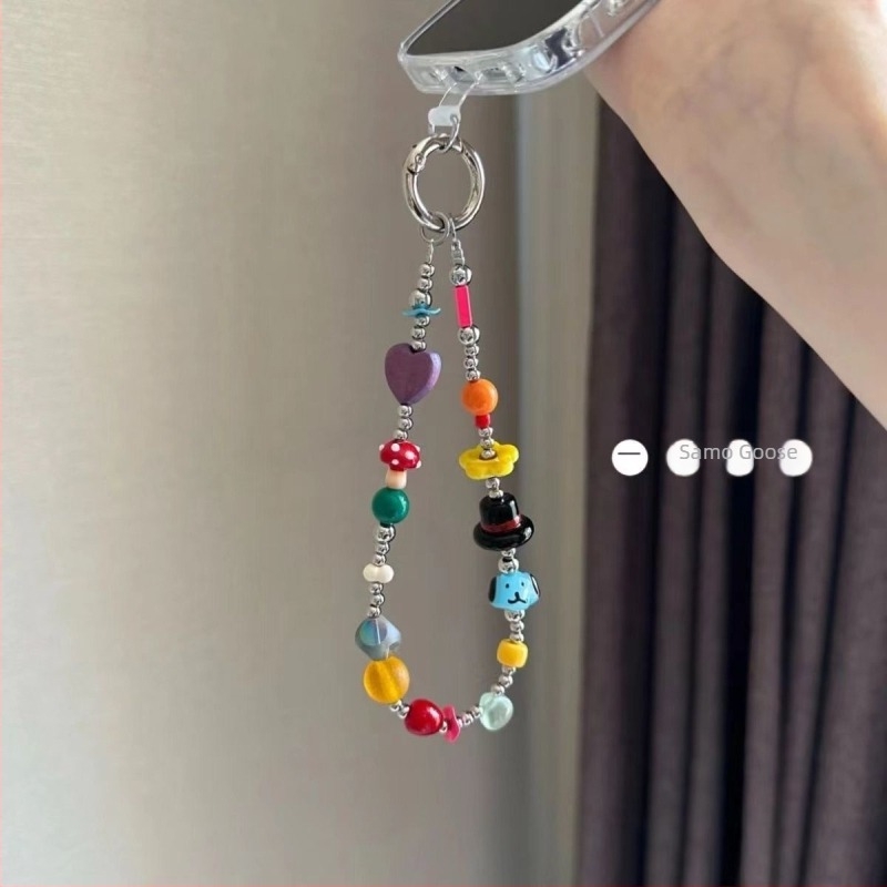 Kućište za mobitel s dizajnom keramičkog šteneta i lančića s šarenim perlama DIY — ručna izrada, PVC, ženski stil, metalna kopča, individualno pakirano.
