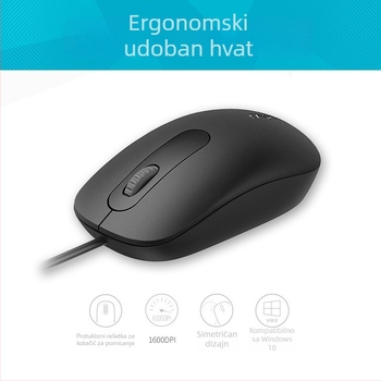 Kablirani set tipkovnice i miša (ergonomski dizajn, optički senzor 1000 DPI, USB sučelja, vodootporan)