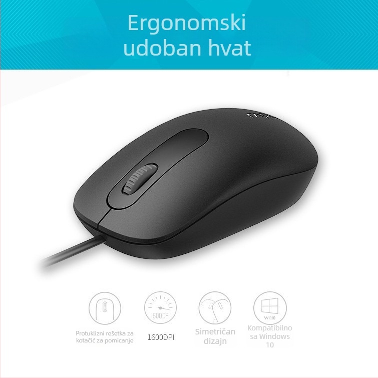 Kablirani set tipkovnice i miša (ergonomski dizajn, optički senzor 1000 DPI, USB sučelja, vodootporan)