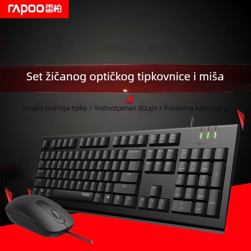 Kablirani set tipkovnice i miša (ergonomski dizajn, optički senzor 1000 DPI, USB sučelja, vodootporan)