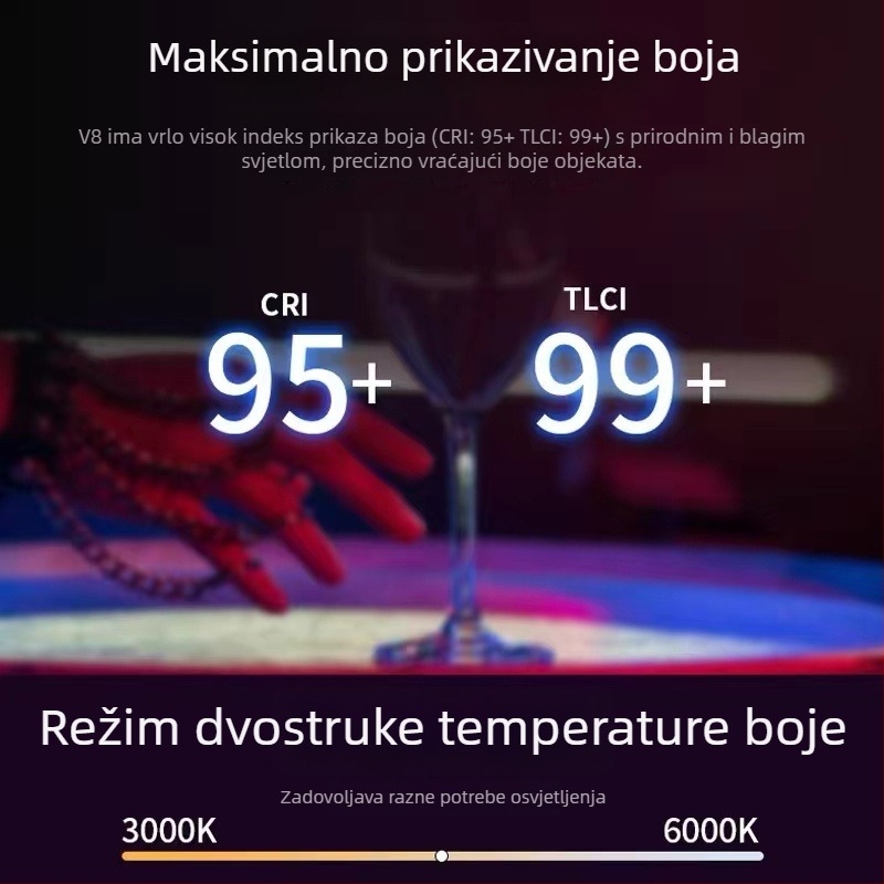 Tesio Rasvjeta za live streaming, Prenosna ručna, 4W, Dvostruka temperatura boje, 3.7V