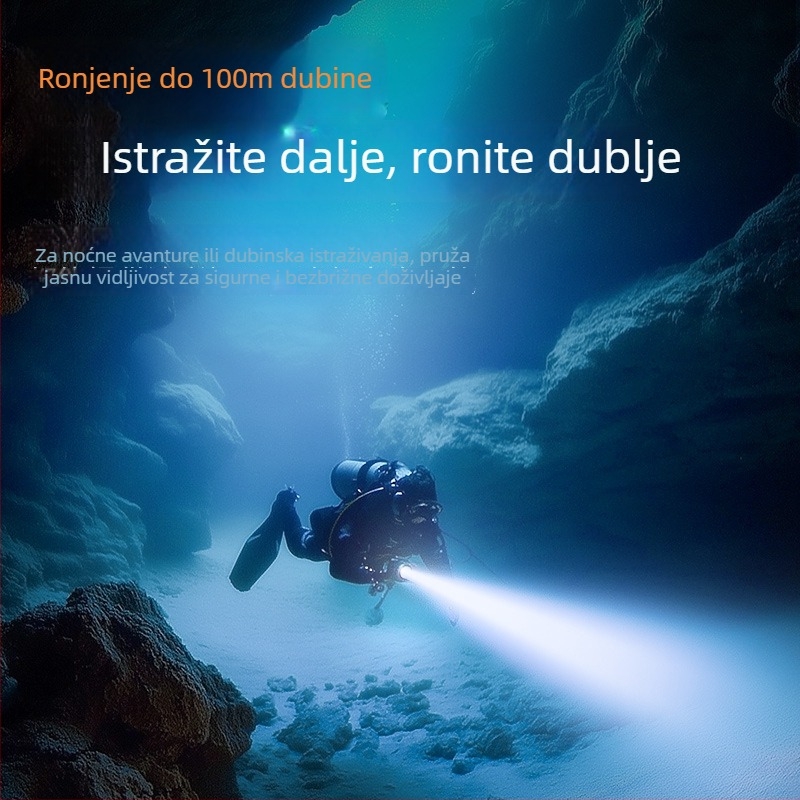 DL01 potopna svjetiljka za podvodnu fotografiju – IPX8 do 100 m, 15 W, 350+ lm, domet 200–500 m, punjiva (21700/18650)