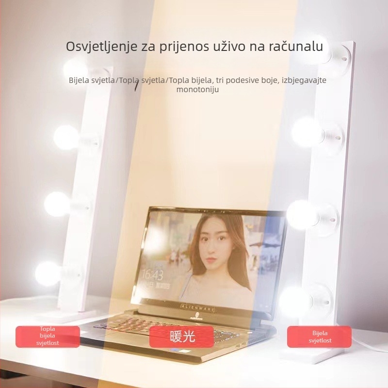 LED svjetlo za dopunu za stolno emitiranje uživo, dvostruki red LED-a, trobojna regulacija jačine svjetla, neprekidna regulacija svjetline, 12V