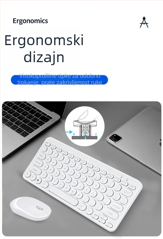Bežični set tipkovnice i miša – 78 tipki, 2.4G bežično, model K380, 1600dpi, mini retro okrugli dizajn
