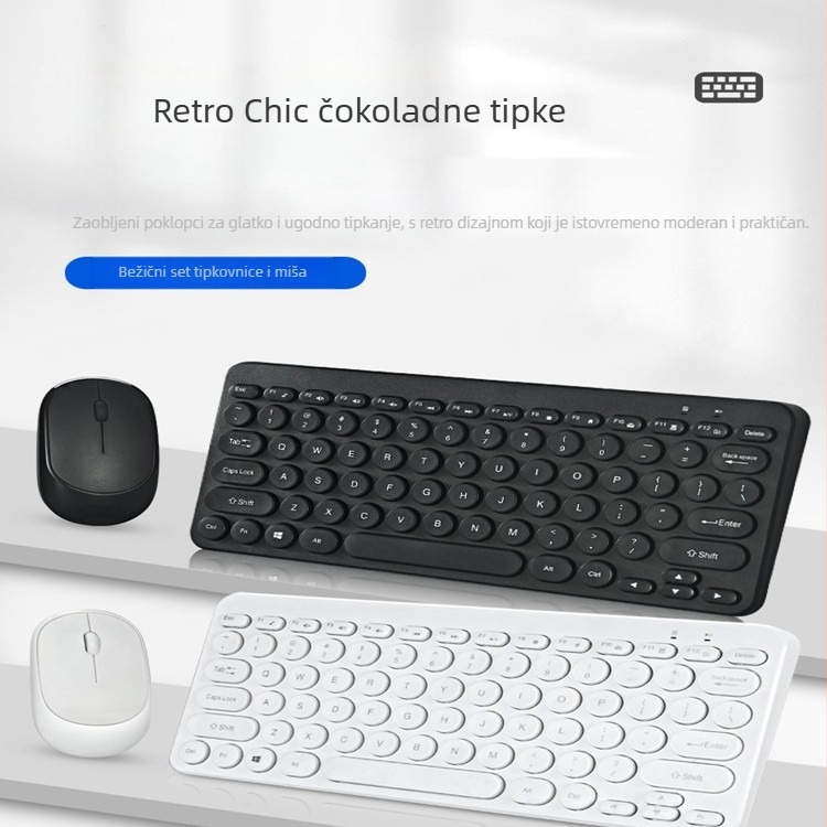 Bežični set tipkovnice i miša – 78 tipki, 2.4G bežično, model K380, 1600dpi, mini retro okrugli dizajn