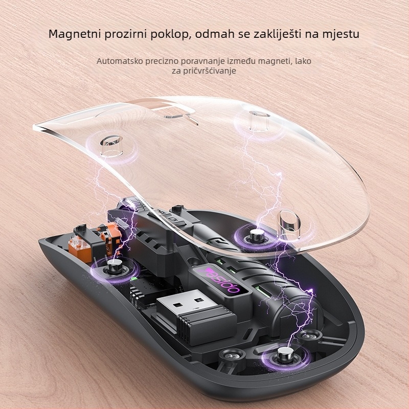 Yesido bežično miš s tihim radom, 2.4G + Bluetooth, 5 tipki, ergonomski, kompatibilan s prijenosnim i stolnim računalom, model KB29