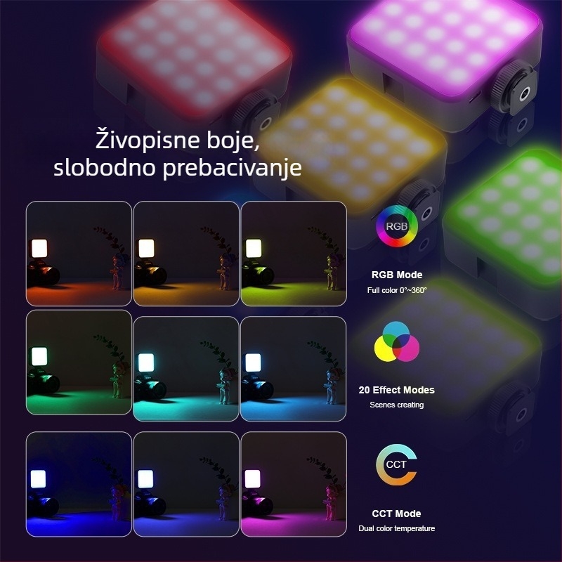 T64RGB Mini RGB LED Selfie Svjetlo za Mobitel — 4.2W, 3.7V, Ugrađena Baterija, Temperatura Boje 2500K–9900K