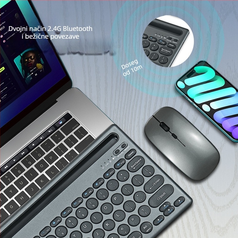 Bežični set tipkovnice i miša K1000 – Bluetooth i 2.4G dvostruki način, 100 tipki, kompatibilan s prijenosnikom, tabletom, stolnim računalom i pametnim telefonom
