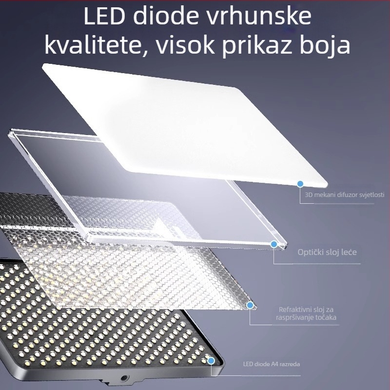LED rasvjeta za kameru s podesivom trobojnom temperaturom — prenosna ručna svjetiljka za telefon i kameru, 12W, 3.7V, model PB10240
