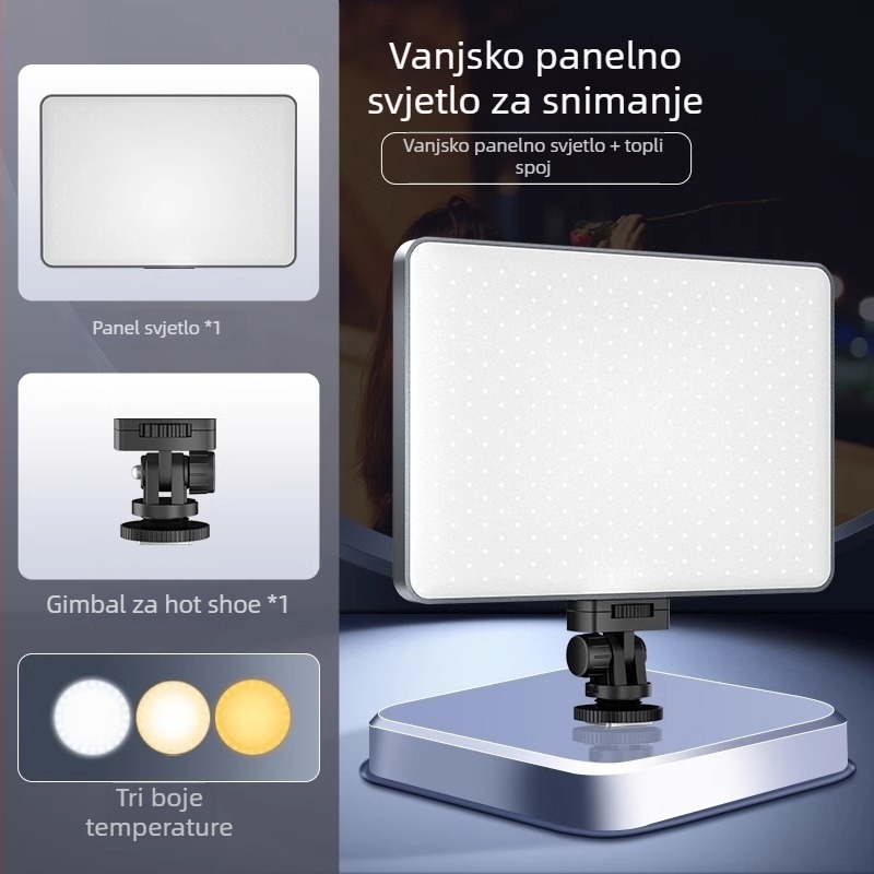 LED rasvjeta za kameru s podesivom trobojnom temperaturom — prenosna ručna svjetiljka za telefon i kameru, 12W, 3.7V, model PB10240