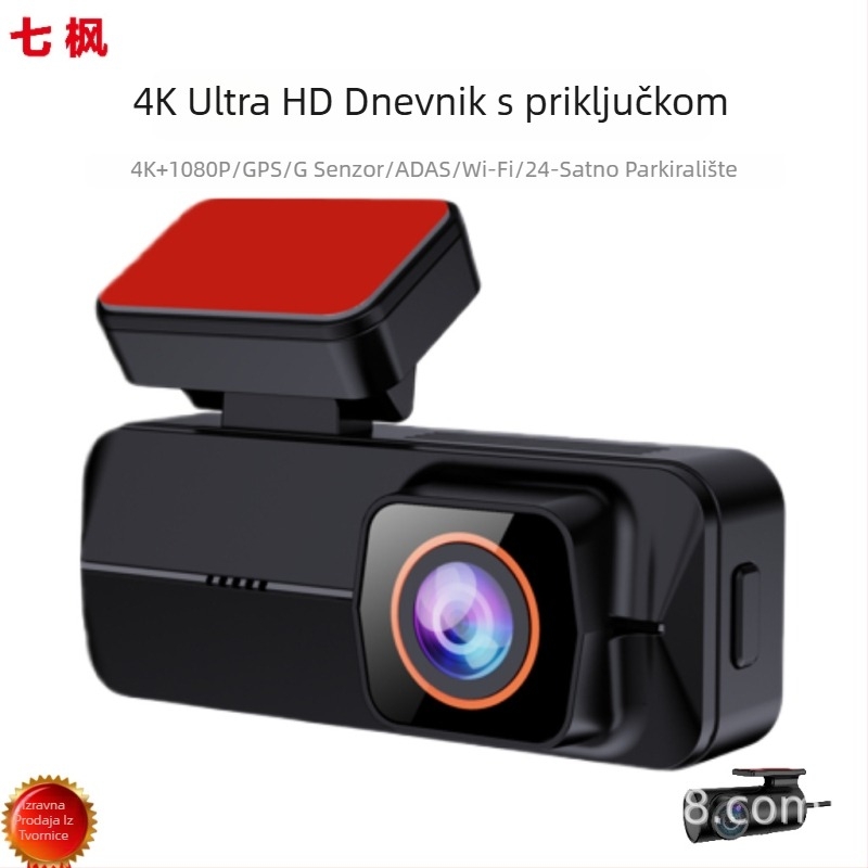 Dualni 4K dash cam s prednjom i stražnjom kamerom, Wi‑Fi, GPS praćenje, ADAS upozorenja, nadzor parkiranja, 150° kut vida, 3,5 inča