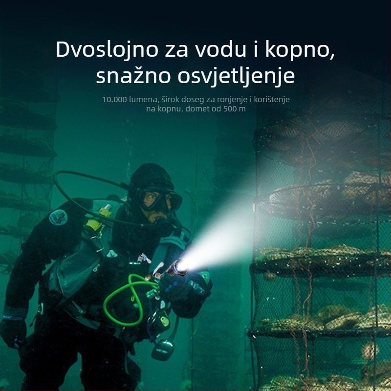 Podvodno svjetlo s kamerom za noćno ronjenje – LED 10000LM, kućište od aluminijske legure, napajanje baterijom, domet 100–200 m
