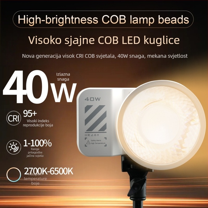 Pocket svjetlo za fotografiju s ugrađenom baterijom — ručno rukovanje, podesiva temperatura boje 2500K-9900K, snaga 51-100W, 220V
