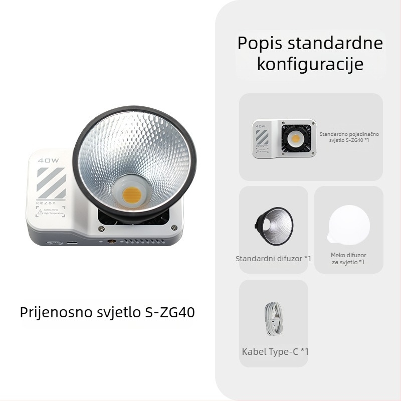 Pocket svjetlo za fotografiju s ugrađenom baterijom — ručno rukovanje, podesiva temperatura boje 2500K-9900K, snaga 51-100W, 220V